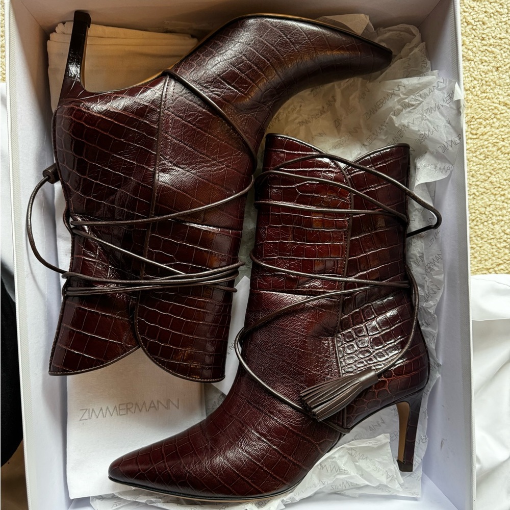 Zimmermann Burgundy Croc-Embossed Ankle Boots